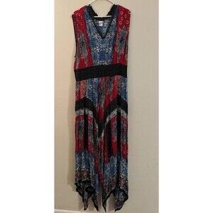 Billa Boho Maxi Dress Filigree Paisley Print Rayon Women’s XXL Cottage Prairie